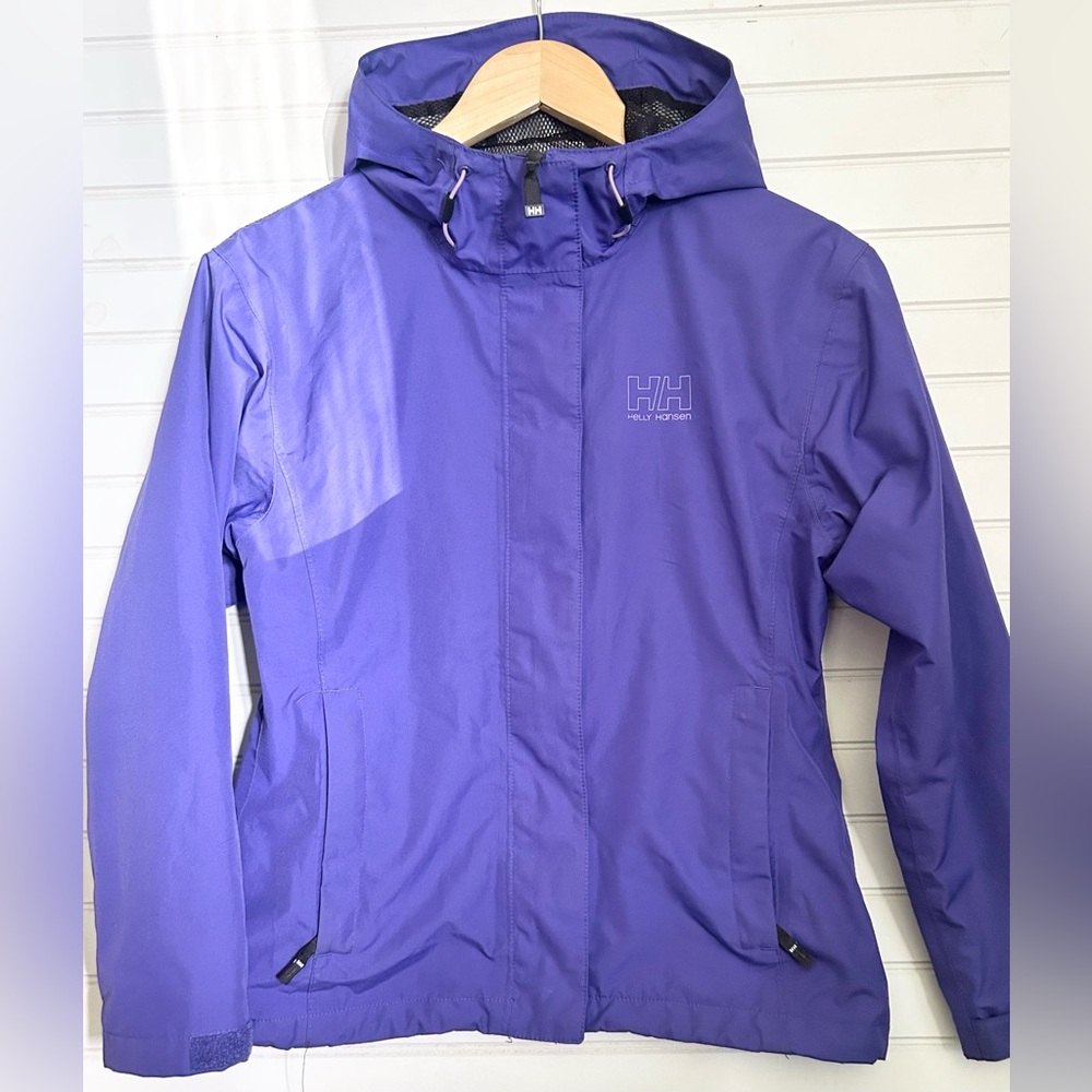 HELLY HANSEN womens size XS purple mesh lined rain jacket with HELLY TECH